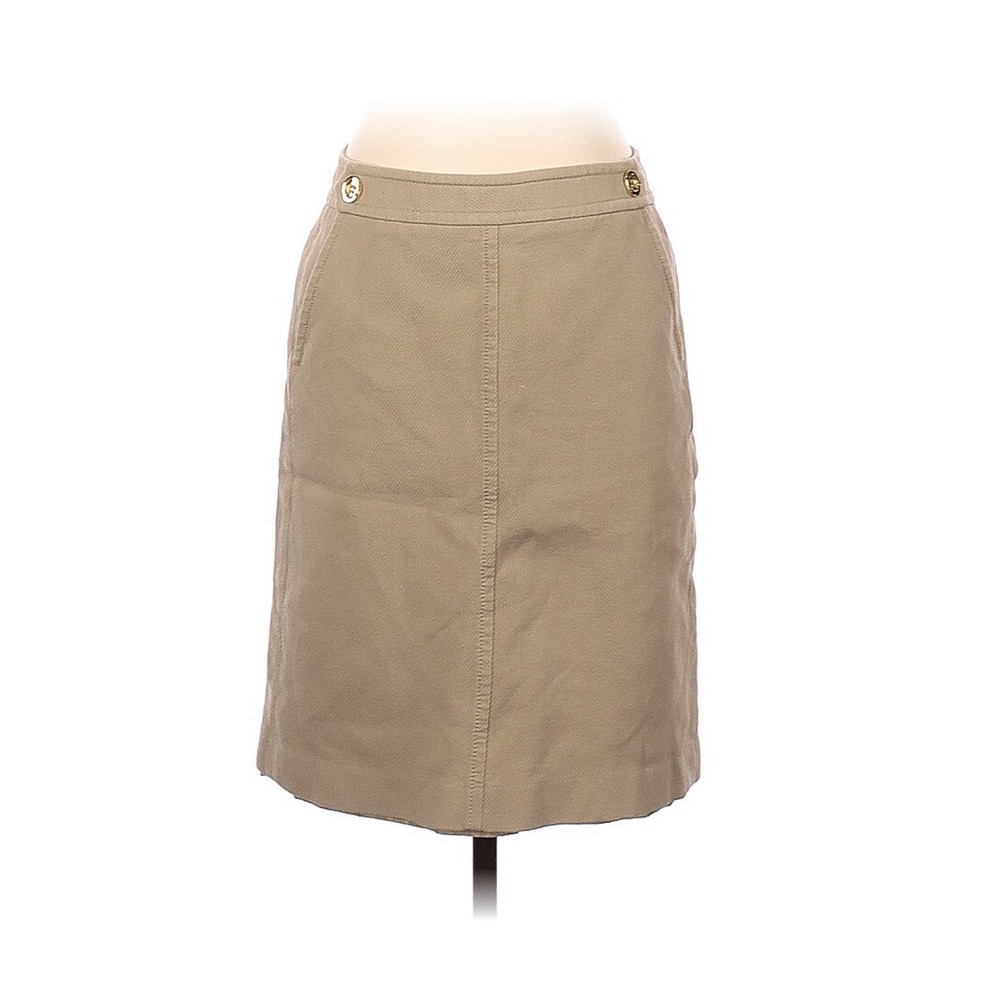 TALBOTS Tan textured Gold Waist buttons Pencil Skirt 4 Lined